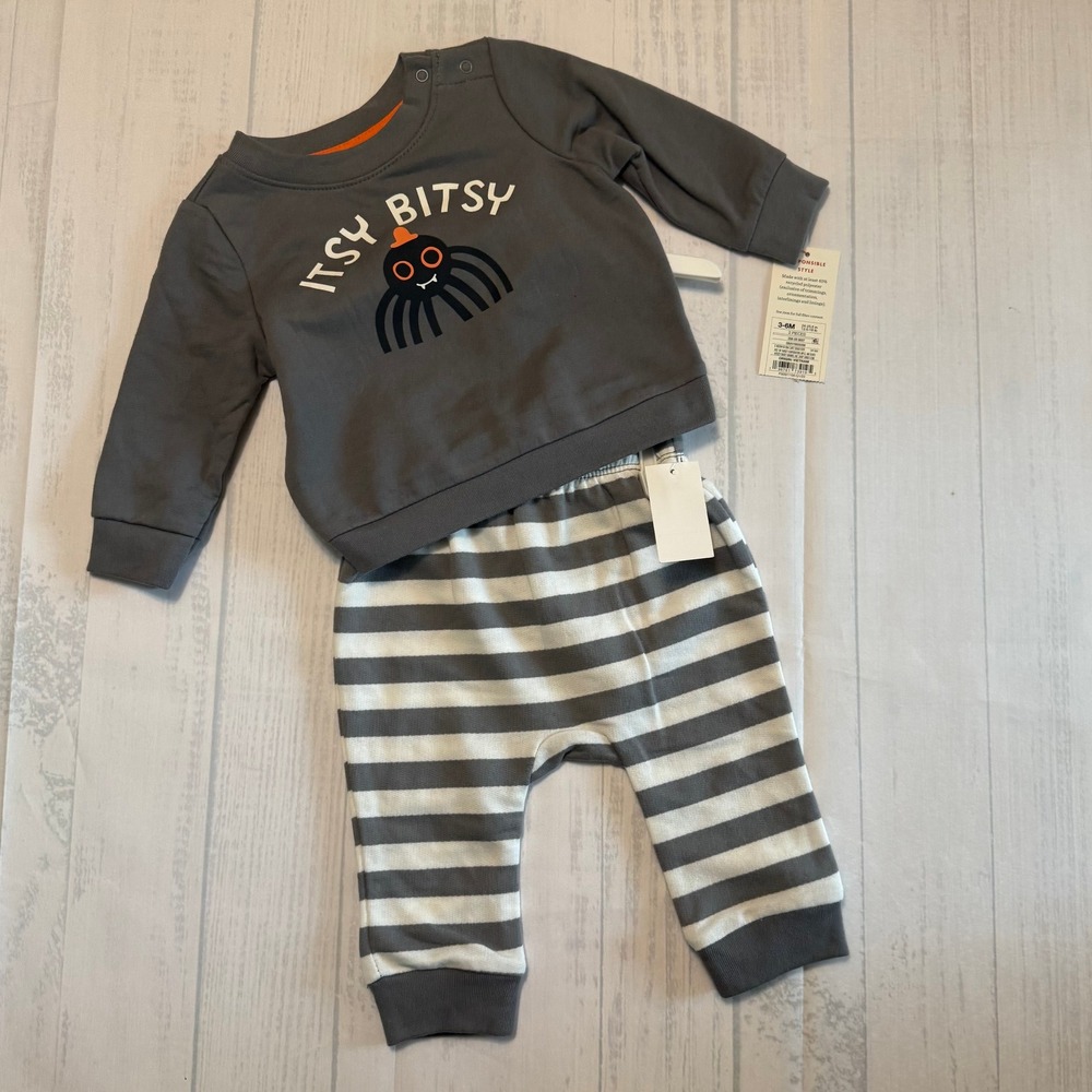 Cat & Jack Baby 3-6M Halloween Itsy Bitsy Spider Sweatshirt & Striped Pants Set
